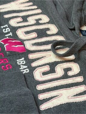 Wisconsin Badgers Hoodie women’s Grey Pink Large NCAA Collegiate‎ Sweatshirt